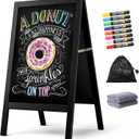 A Frame Chalkboard Sign, 40"x20" Extra Large Sidewalk Chalk Board, Wooden Standing ChalkBoards Set with Markers, Double-Sided Magnetic Blackboard for Cafs, Weddings, Party Guide, Black