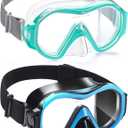 Supertrip Adult Swim Goggles Swimming Goggles with Nose Cover Elastic Fabric Strap Tempered Glass Snorkeling Gear for Adults (02-BlackBlue+LakeBlue)