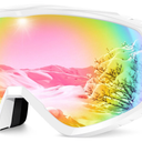 Findway OTG Ski Goggles - Over Glasses Snow Snowboard Goggles for Men Women Adult & Youth - Anti-Fog 100% UV Protection, Pink and White