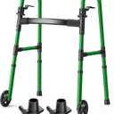 Loyoda Folding Walker with 2 Skis and 5" Wheels, Lightweight Walkers for Seniors and Adults, Supports Up to 350 Pounds, Adjustable Height, Compact Standard Walker, Green