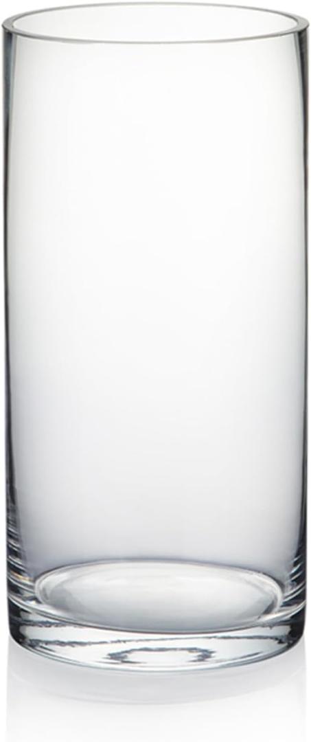 WGVI Quality Thick Weighted Clear Cylinder Glass Vases, 4" W x 8" H, Flower Arrangement Floating Candle Holders Wedding Centerpieces Terrarium Planter Floral Pen Brush Storage Container, 1 Piece (4"x8"H)