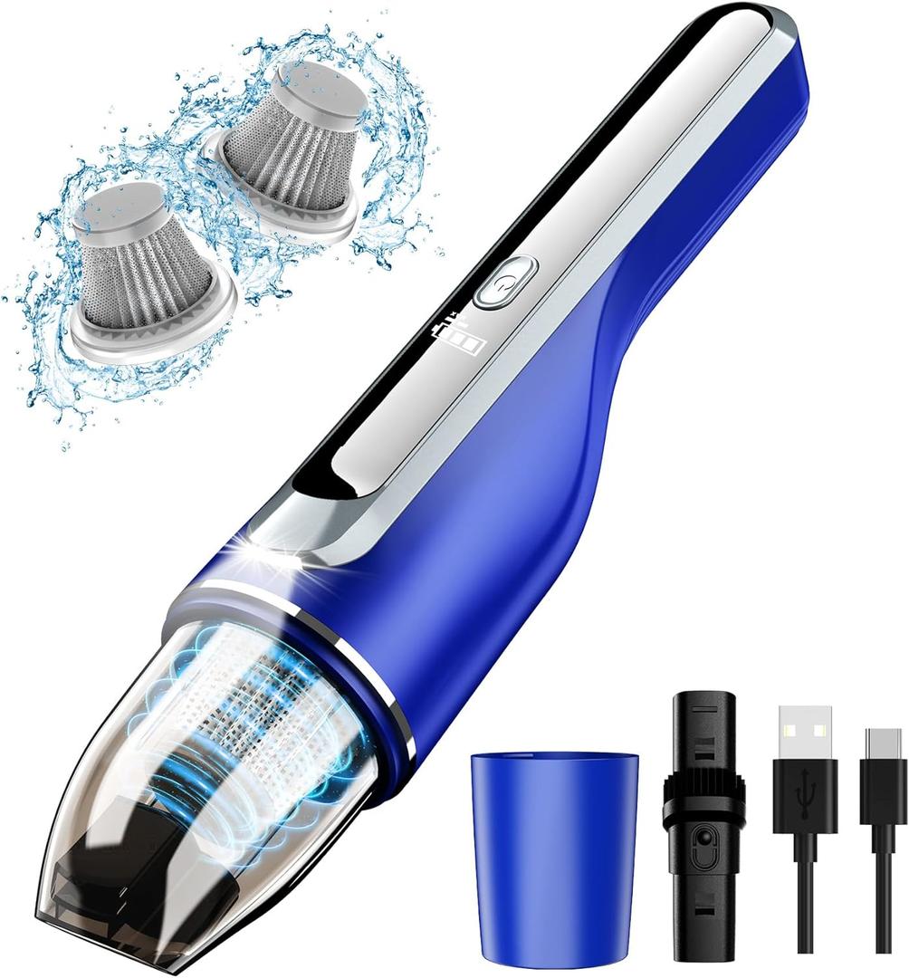 Handheld Vacuum Cordless, Car Vacuum with Brushless Motor & 14000Pa Suction, 1.2lbs Lightweight, LED Light, Portable Slim Mini Vacuum Cleaner for Car Home Pet (Blue)