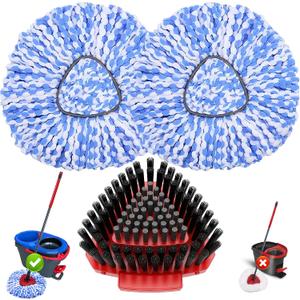 Spin Mop Head Replacement for O Cedar RinseClean 2-Tank System,2 Mop Replace Heads + 1 Upgrade Scrubber Brush, 100% Microfiber Mop Refills Deep Cleaning Machine Washable