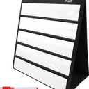 Black Tabletop Desktop Pocket Chart with Bonus 20X Dry Erase Cards. Double Sided and Self-Standing (13 X 12)