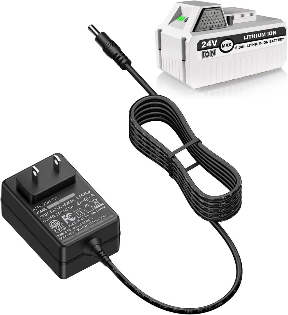 24VCHRG-QC Quick Charger for Snow Joe iBAT24 and 24VBAT Series Battery Compatible with All Lithium iON Battery Models 24VBAT, 24VBAT-LT, 24VBAT-LTE, 24VBAT-XR Replacement Power Supply Charging Cord