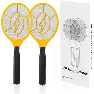2 Pack Electric Fly Swatter, Handheld Bug Zapper Racket for Outdoor & Indoor, Fly Zapper Racket Battery Powered Tennis Mosquito Rackets for Insect