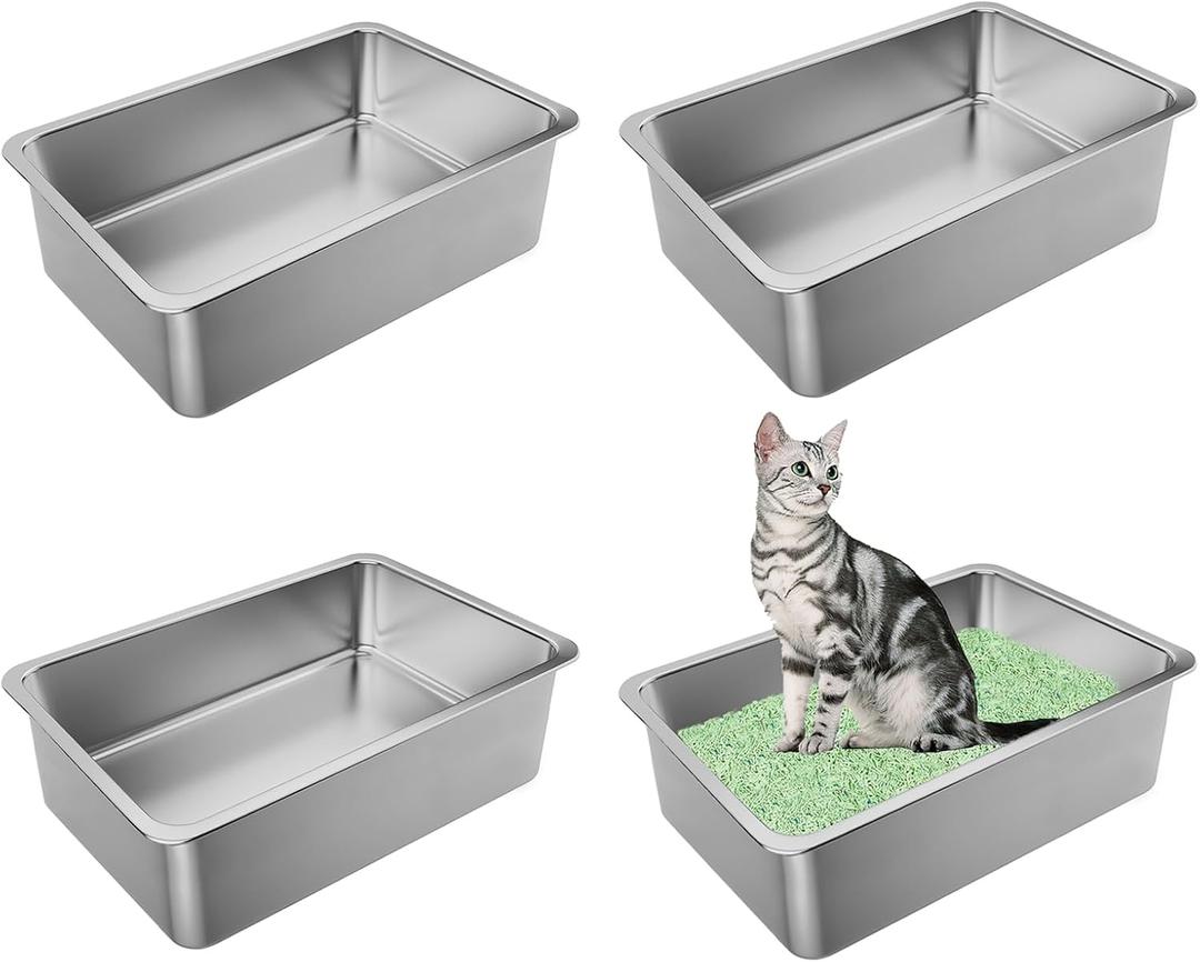 Stainless Steel Litter Box 4 Pack, 19.6"x13.7" x6" Large Litter Box