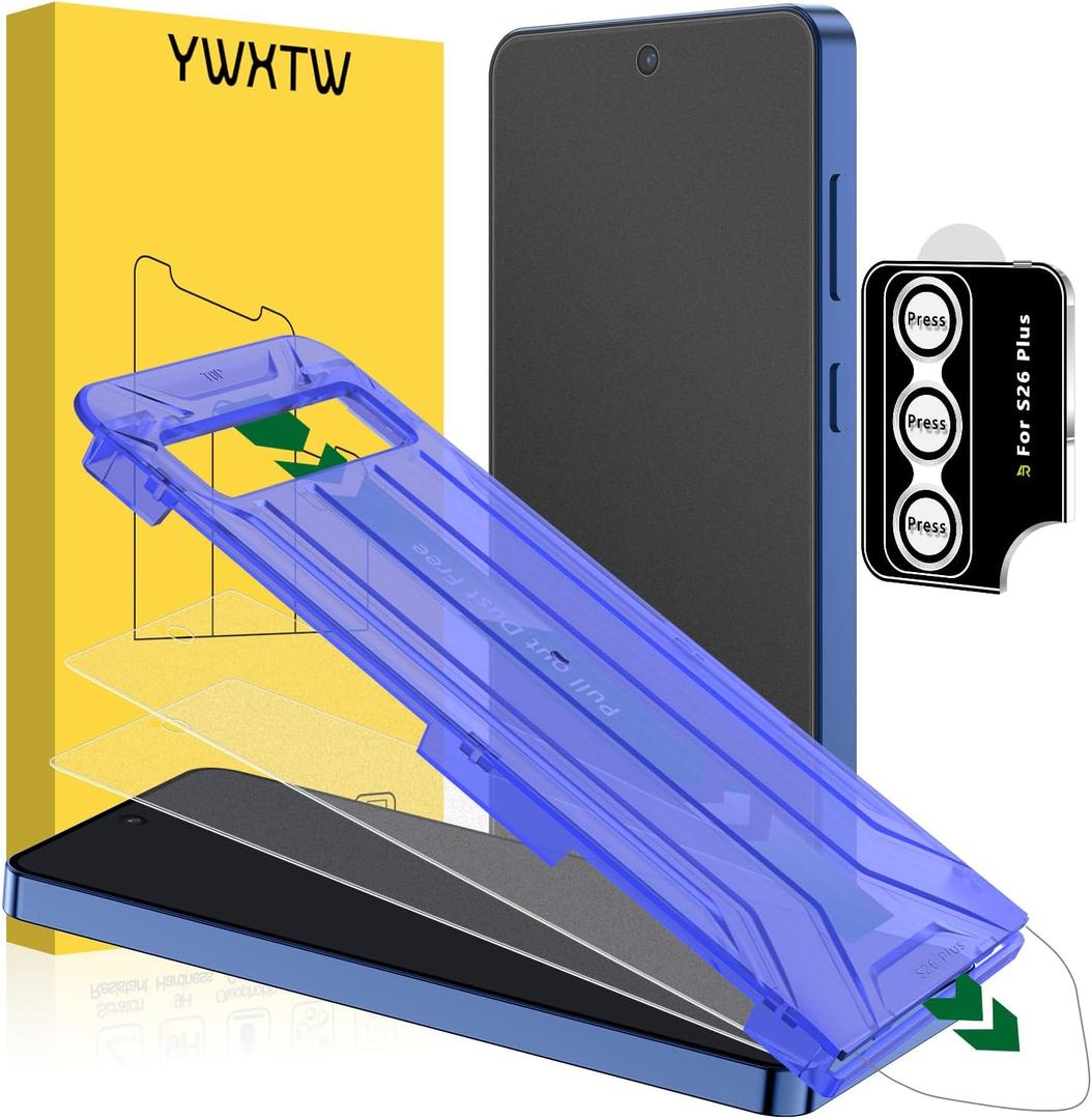 YWXTW 2 Pack Matte Screen Protector for Samsung Galaxy S26 Plus + 1 Set Camera Lens Protector, [Smooth as Silk] [Fingerprint Unlocking] Anti Glare Anti Fingerprint Tempered Glass Screen