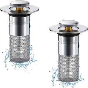 Bathroom Sink Drain Strainer,Pop-up Sink Stopper Hair Catcher with Removable Stainless Steel Filter Basket,Universal Drain Plug Filter Replacement for Bathroom Shower Sink Stopper-2 Pieces