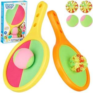 Toss and Catch Game Set - 2024 Upgrade Handheld Sticky & Suction Rackets Velcro Ball and Catch Game with 2 Sticky & Suction Ball, Enjoy Summer Yard Lawn Sand Beach Toys for Kids Age 3-5 4-8