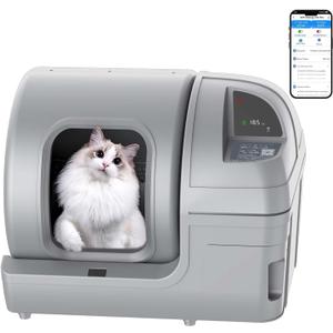 Self Cleaning Litter Box - 100L Large Capacity Cat Litter Box with App Smart Control for Automatic Cleaning, Suitable for Multiple Cats, Gray