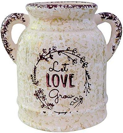 Fovasen Farmhouse Ceramic Vase - Shabby Chic French Bucket With Country Handle - Porcelain Pitcher Jug - Vintage Rustic Container for Parties, Festivals, Decor, and Gifts