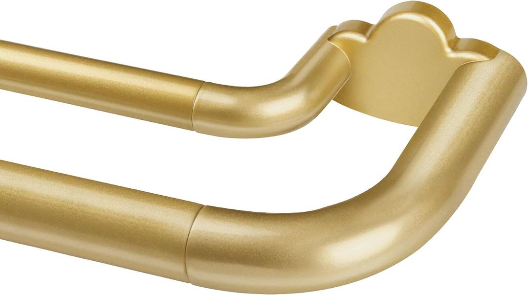 Double Curtain Rods 32 to 58 Inches, HOTOZON Blackout Double Curtain Rods for Windows 20 to 54 Inches (1.6-4.5 ft), 6/8 Inches Wrap Around Room Darkening Telescoping Drapery Rod, Gold