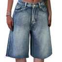 EMMIOL Women Jorts Jeans Wide Leg Baggy Jeans Mid-Low Waist Y2K Vintage Streetwear Denim Shorts, L