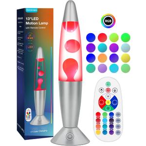 17 Colors Changing Liquid Motion Lamp with Remote: 13.5" LED Night Light for Kids Adults - Relaxing Table lamp for Bedroom Office - Glitter Mood Lighting for Home Decor Christmas Decorations Indoor (White)