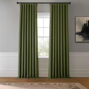 HPD Half Price Drapes - Faux Linen Curtains for Living Room (1 Panel) - 50W X 96L - Textured Room Darkening Curtains for Bedroom 96 Inches Long - Drapes for Home Decor, Tuscany Green