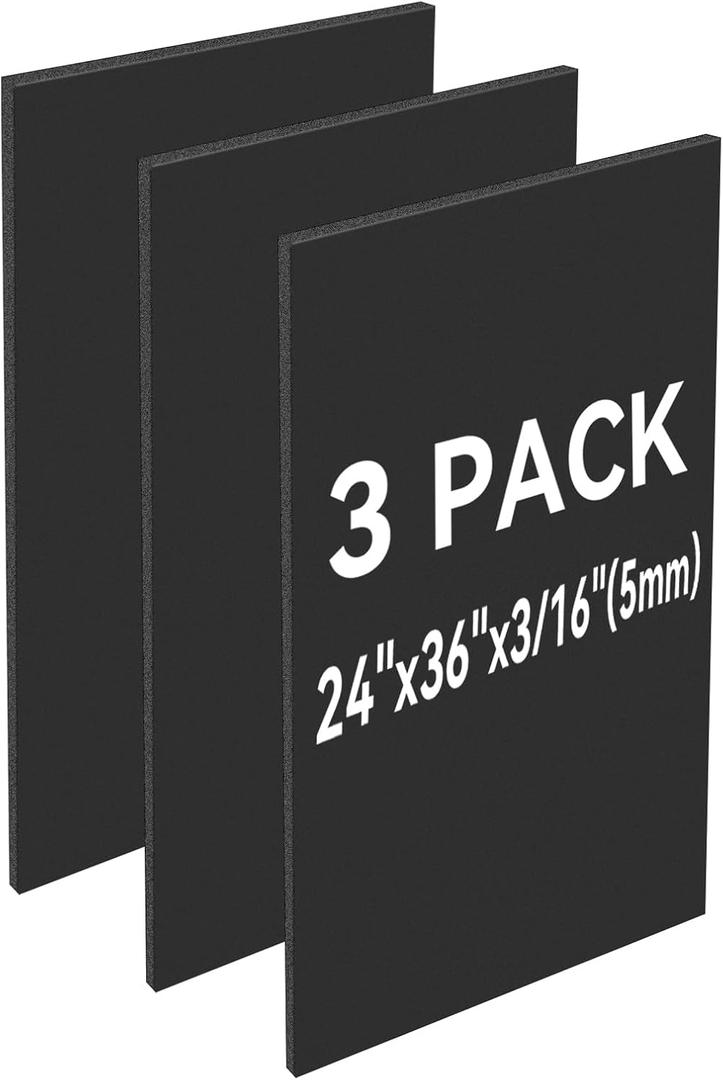 AIKUPNEY 3 Pack Black Foam Board 24"x36", 3/16" Thick Foam Core Board for Projects, Black Poster Board for Painting, Displaying, and Craft Projects