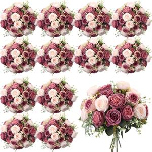 Geosar 24 Bundles Artificial Peonies Flowers Fake Silk Peony Bouquet Faux Peonies Flowers Bulk for Decoration Vase Floral Arrangements Wedding Party Table (Dusty Pink,Dusty Rose)