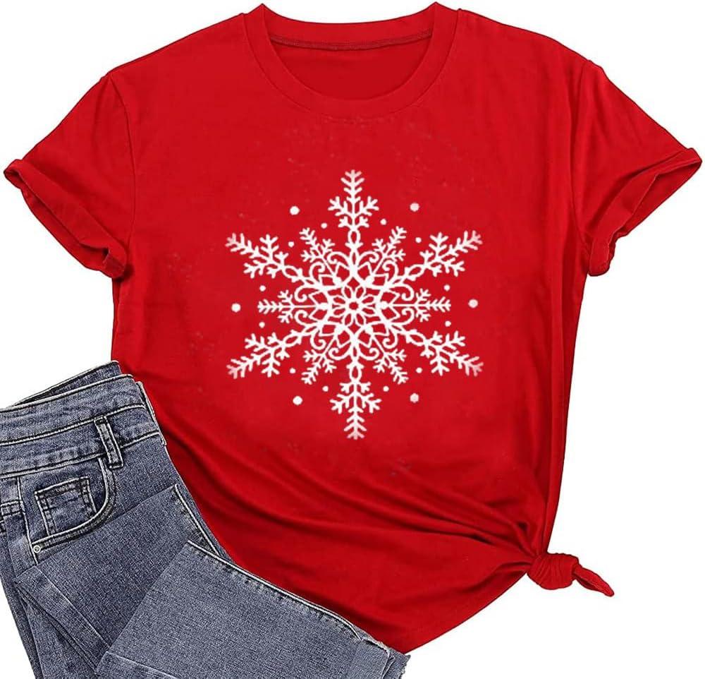 Christmas Shirts for Women Winter Short Sleeve Xmas Tee Tops