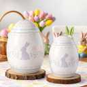 2 Pcs Easter Egg Candy Jar with Lid 7.87" 5.91" Ceramic Egg Shaped Easter Cookie Jar Bunny Decorative Food Storage Canister Cute Spring Decor Birthday Party Favors Gift for Home Table Decor