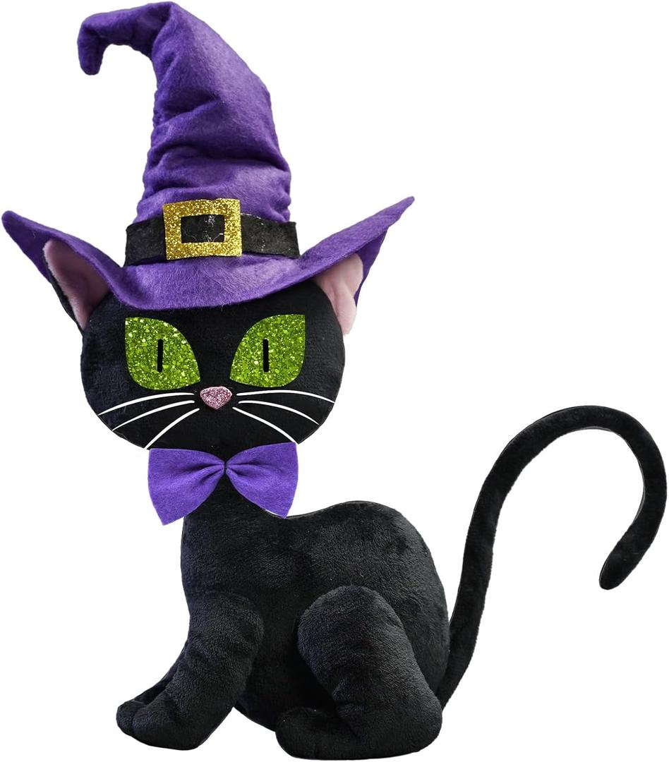 CRCZK Christmas Black Cat Plush Decor, Christmas Decorations Indoor,13.2inch Purple Cat Gnome Tabletop Centerpiece Farmhouse Tiered Tray, Gift for Women and Cat Lovers Christmas Decor Xmas Decor