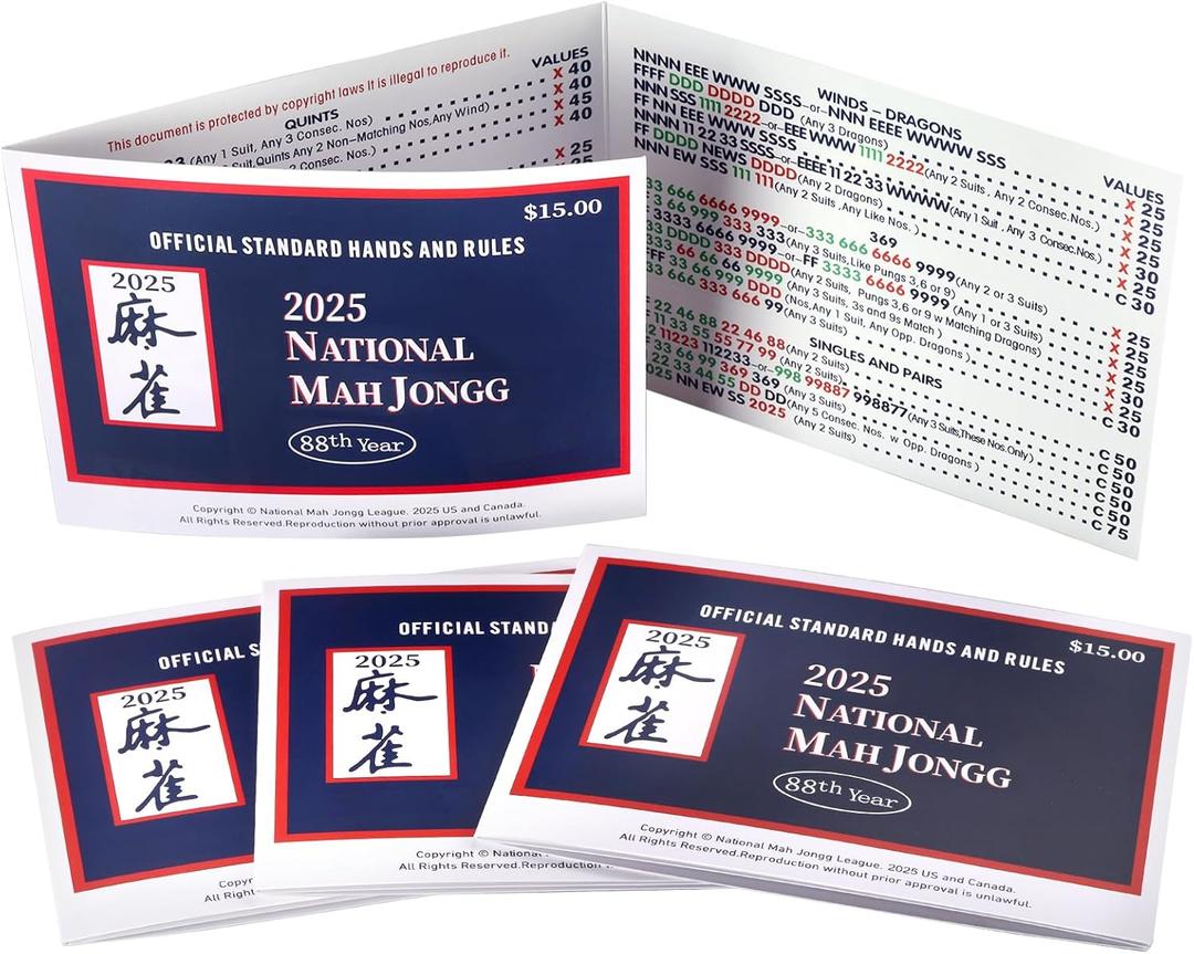 2025 National Standard Mah Jongg Cards Official Rules and Hands - Large Size - 4Pcs