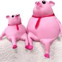 Cute Squishy Pig for Kids and Adults - 2Pack of Sensory Stress Relief Pig Squeeze Toys to Anxiety, Funny Stretch Animal Splat Toys Splashy Piggy Toy Easter Busket Stuffers for Autism & ADHD Kids