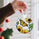 2 x Butterfly & Sunflower Stained Glass Ornament, Christmas Ornaments, Christmas Tree Decorations, Holiday Decor, Holiday Present, Butterfly Themed Gifts, Gift Ideas & Xmas Gifts