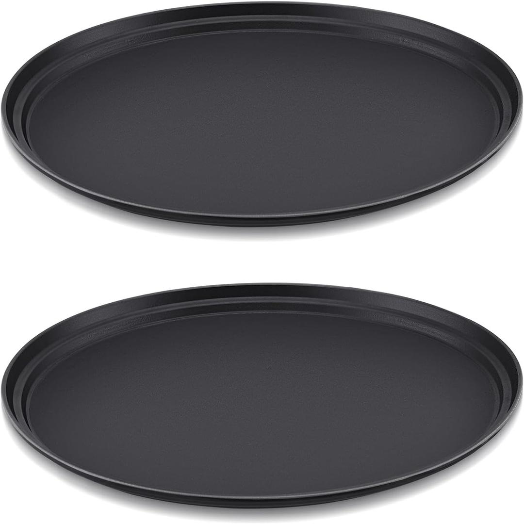 FillTouch 2 Pcs Restaurant Serving Trays PP Plastic Non Slip Rubber Lined Large Oval Tray for Kitchen Dining Room Cafeterias Fast Food Service (27 x 22 Inch,Black)