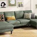 LINSY HOME Sectional Couch, 111'' W Corduroy U Shaped Sofa with Sleepable Armrests, 4 Seat Couch with Double Chaises, Deep Seat Sofa for Living Room, Army Green