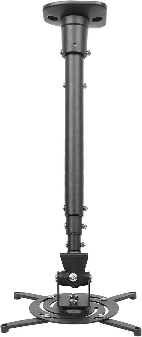 Full Motion Universal Ceiling Projector Mount Bracket with Adjustable Height and Extendable Arms Rotating Swivel Mount for Home and Office Projector (Black)