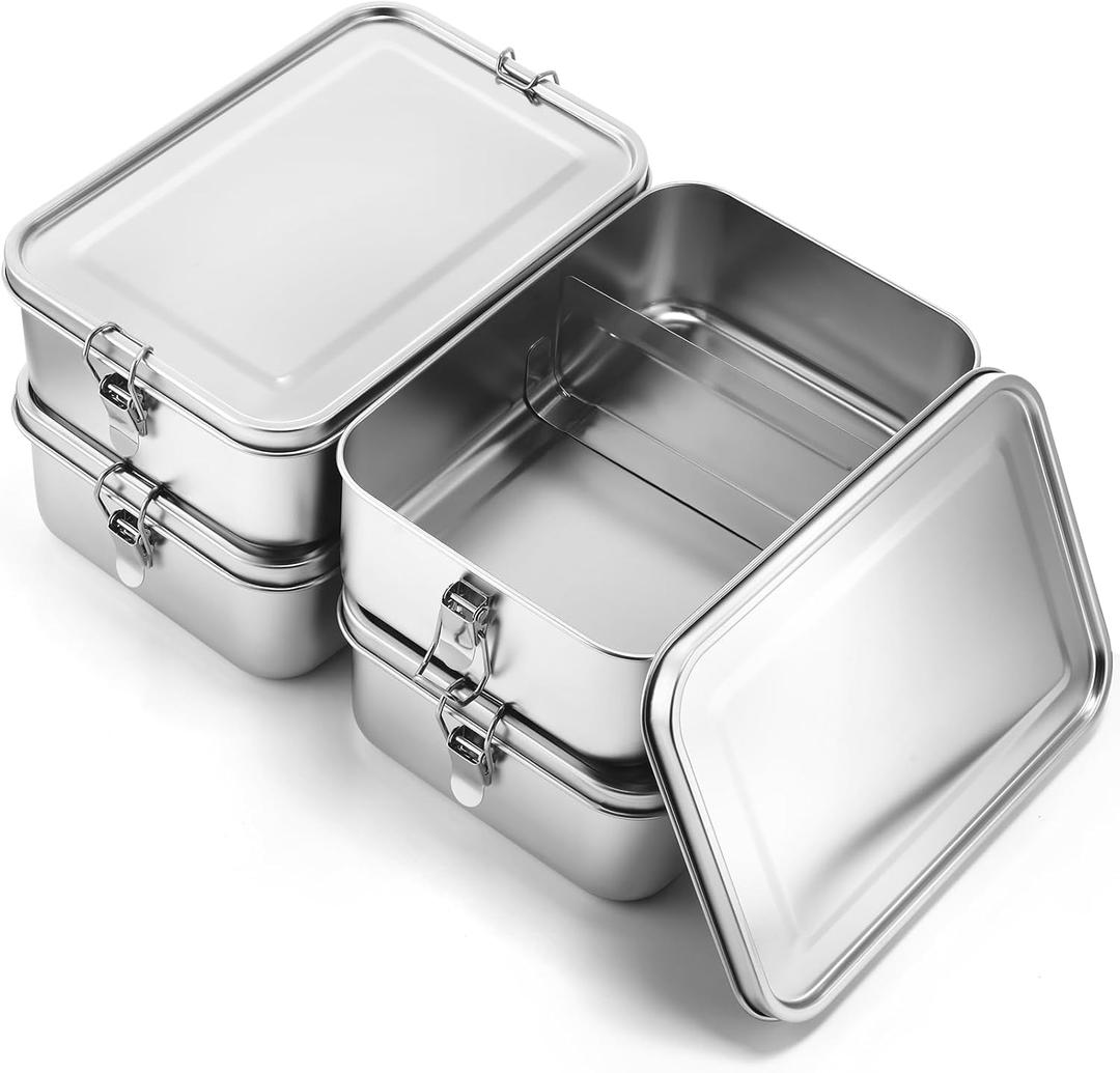 Umigy 4 Pcs Stainless Steel Food Containers 2400ml Metal Bento Lunch Box Stainless Steel Food Storage Containers, Lockable Clips to Leak Proof, Reusable Dishwasher Snack Boxes for Work