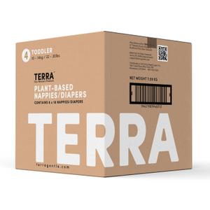 Terra Diapers Size 4: 85% Plant-Based Diapers, Ultra-Soft & Chemical-Free for Sensitive Skin, Superior Absorbency for Day or Nighttime Diapers, Designed for Toddlers 22-30 Pounds, 144 Count