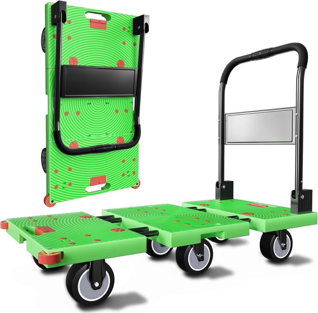WUD 1323 lbs Heavy Duty Folding Platform Cart with Extendable Deck (31''39''), 6-Wheel Support, 4'' Quiet Casters, Thick Reinforced Flatbed Dolly for Warehouse, Garage & Moving