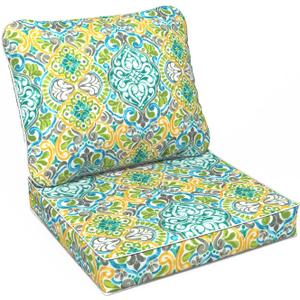 LVTXIII Outdoor Deep Seat Cushion Patio Seat and Back Cushion Set Seasonal Chair Cushion for Dining Arm Chairs, Wicker Chairs and Garden Furniture Decoration, 24"x24"x4", Damask Green