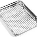 Baking Sheet with Cooling Rack (1 Cookie Sheet + 1 Baking Rack), Stainless Steel Small Baking Sheet Pan with Wire Rack, Toaster Oven Pans Size 10.4 x 8 x 1 Inch, Non-toxic & Heavy Duty & Non-stick