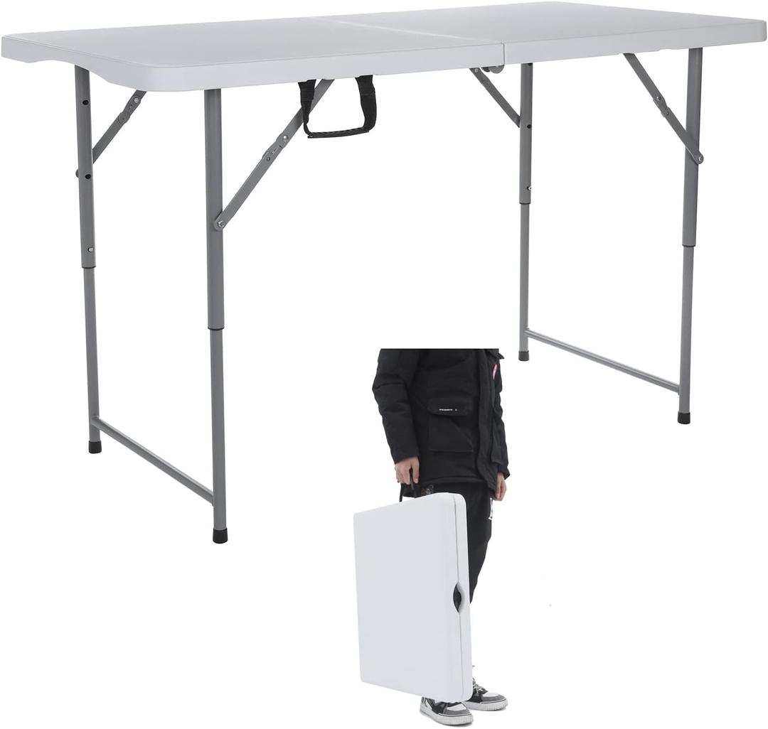 122CZ Folding Table 4-Foot Portable Small Table Semi Practical Table Small Indoor and Outdoor Adjustable Height with Handle Folding Table, Camping and Gathering