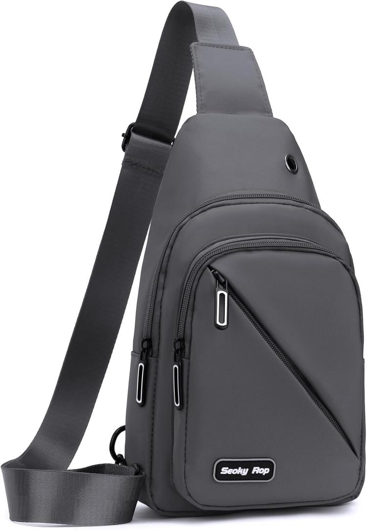 Seoky Rop Sling Bag for Men Women, Small Nylon Crossbody Bag Trendy, Casual Shoulder Chest Bag for Travel Running Hiking Grey