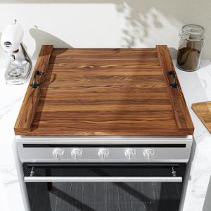 Noodle Board Stove Cover with Handle Wooden Stove Top Cover Board 29.5x22" for Electric Gas Stove Burner, Glass Range Stovetop Cover (Brown)