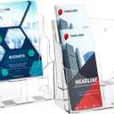 Acrylic Brochure Holder 8.5x11 & 4 x9 Inches, Clear 2 Tier Magazine Holder Brochure Display Stand w Removable Divider, Literature Pamphlet Flyer Holder for Wall Mount or Countertop