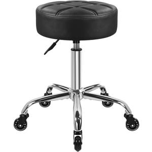 KKTONER Fashion Nine-Grid Salon Stool with Wheels 3.15-inch Thick Cushion Height Adjustable Swivel Stool Chair Smooth Gliding for Tattoo Facial Massage Spa (Black)