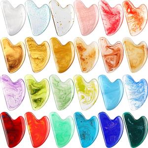 Sherr 24 Pcs Gua Sha Facial Tool Resin Gua Sha Massage Tool Heart Shaped Gua Sha Stone Guasha Board for Face Body Skin Massage Spa Acupuncture Prevent Wrinkles (Mixed Colors)