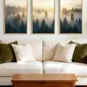 PHOPAGO Green Fog Pine Tree Framed Wall Art 16x24in Nature Misty Nordic Forests Artwork Morden Paints Bedroom Laundry Living Room Wall Decor - Natural Framed