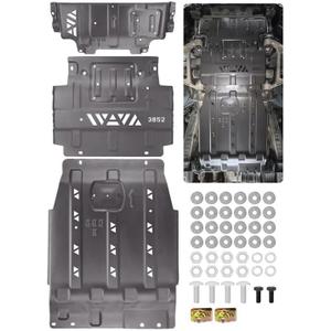 Full Skid Plate Kit with Engine & Transmission Protection Plate Compatible with 2015-2022 Ford F150 4WD 2.7L EcoBoost, 3.3L, 3.5L EcoBoost, Steel Under Guard Splash Shield with Install Accessories