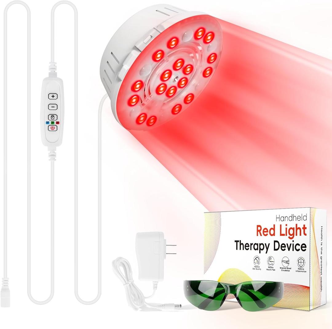 SAVILER Red Light Therapy Device, 660nm & 850nm Handheld Infrared Red Light for Face and Body, Compact & Portable LED Red Light Bulb for Skin Joints Muscles