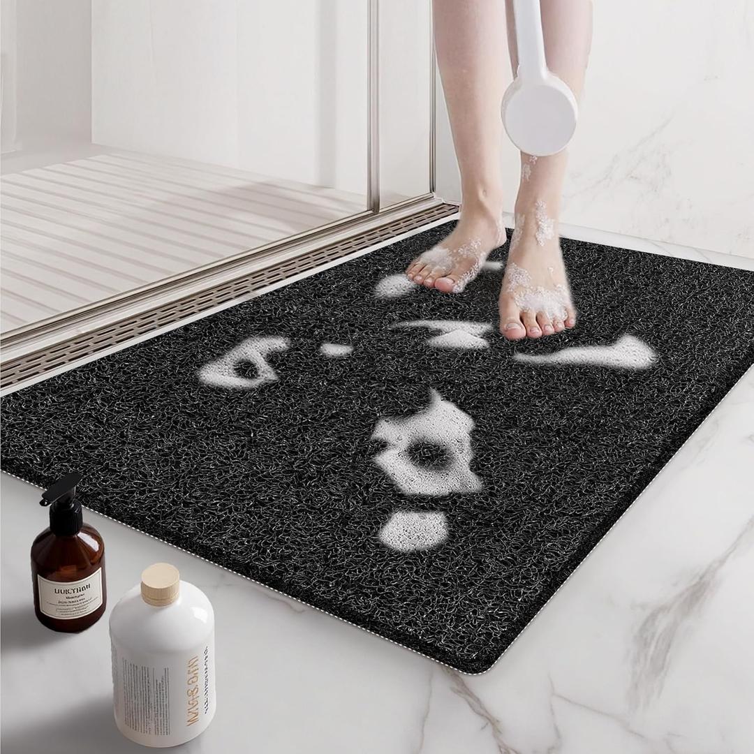 Non Slip Shower Mats for Inside Shower, 17x30 Inch, Anti-Slip Bathtub Mats for Bathroom, Foot Scrubber Loofah Bath Mats for Shower, Quick Drying Shower Stall Mats for Wet Areas (Black)