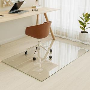 [Tempered Glass] 30" x 55" Glass Chair Mat, 1/5" Thick Office Chair Mat for Carpet or Hardwood Floor, Heavy Duty Hard Chair Mats with Round Corner and Polished Edge, Carpeted Floor Protector (Transparent)