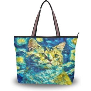 Tote Bag for Women with Zipper,Polyester Tote Purse Holiday Tote Bag Work Handbag Women Gift (Medium, Cat 15)