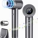 High Speed 110,000 RPM Blow Dryer - Negative Ionic for Hair Care, HD Display, 360 Rotating Nozzle, Low Noise for Home & Travel (Bright Gray)