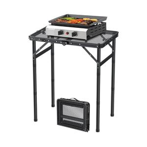 FUNYKICH Folding Grill Table for Outside, 3 Height Adjustable Portable Camping Tables, Lightweight Metal Aluminum Outdoor Table with Portable Handle for Camping, Picnic, BBQ, 23''x16'', Black